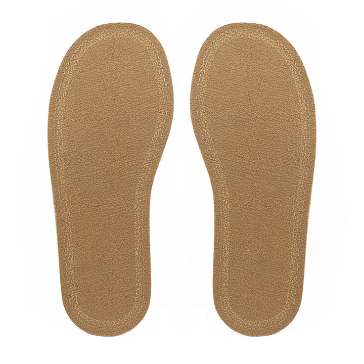 A pair of rubber sole slippers — Non slip slippers for elderly — Beige non marking sole